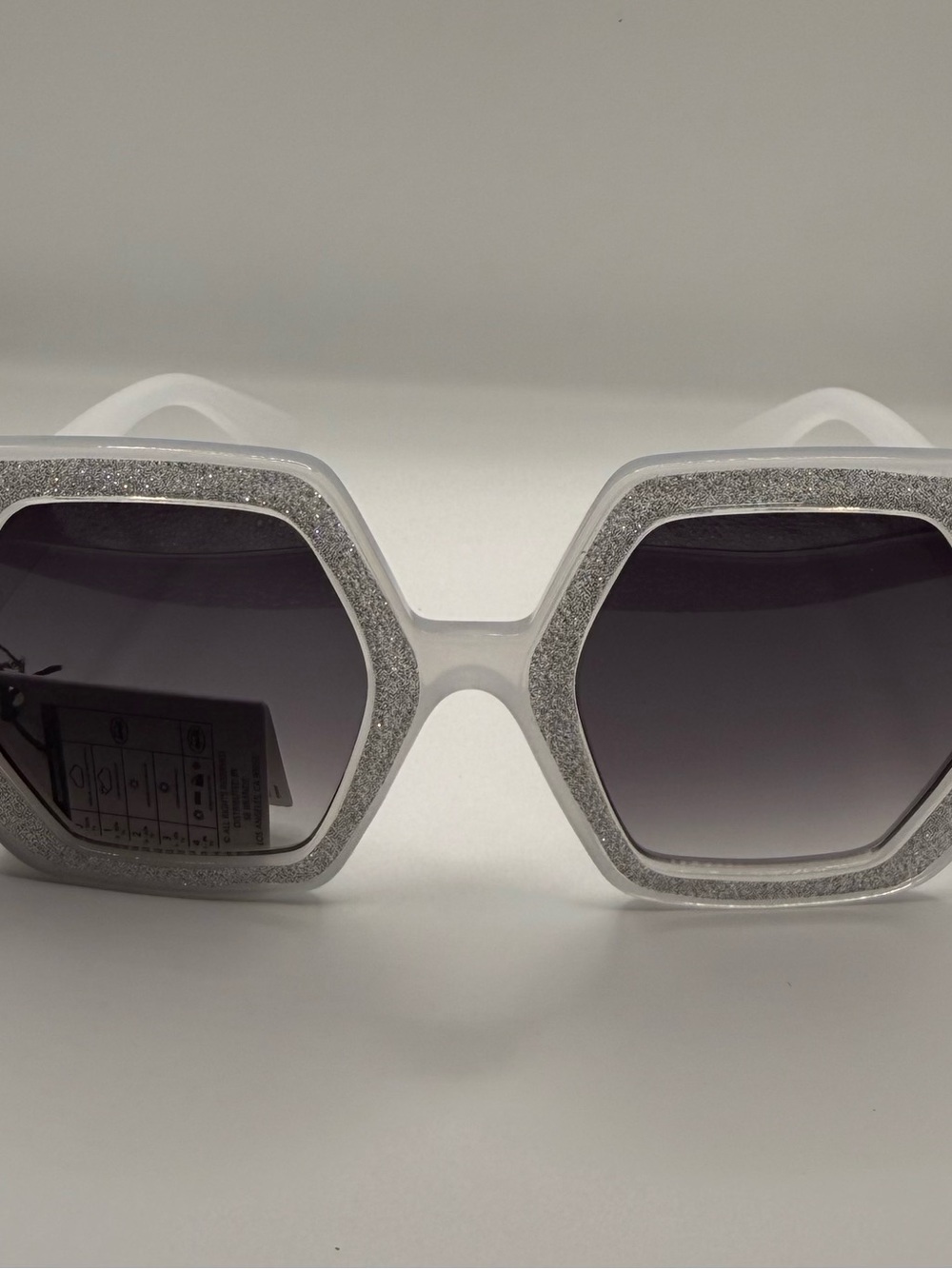 Icy White Glitter Oversized Geometric Sunglasses NWT